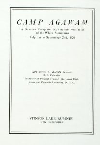 brochure cover from the 1920 season on Stinson Lake in Rumney, NH
